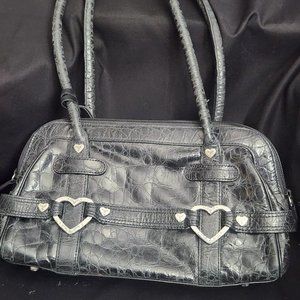 Black Brighton Croc Print Bag